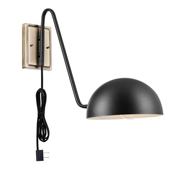 Novogratz x Globe Addison 1-Light Matte Black Plug-In Wall Sconce with Antique Brass Backplate - Home Depot