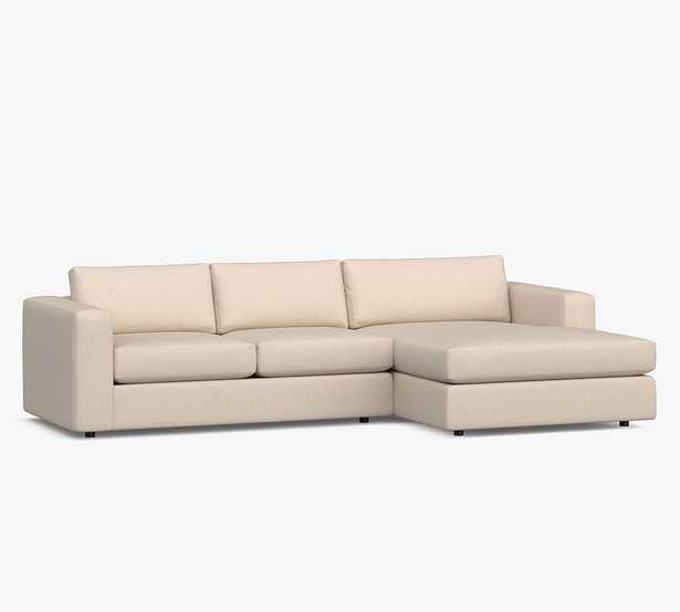 Carmel Square Arm Upholstered Left Arm Loveseat with Double Chaise Sectional, Down Blend Wrapped Cushions, Twill Cream - Pottery Barn