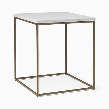 Streamline Square Side Table, Marble/Light Bronze - West Elm