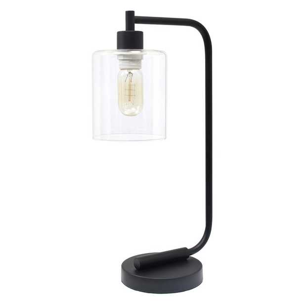 Simple Designs 18.75" Bronson Antique Style Black Industrial Iron Lantern Desk Lamp with Glass Shade - Home Depot