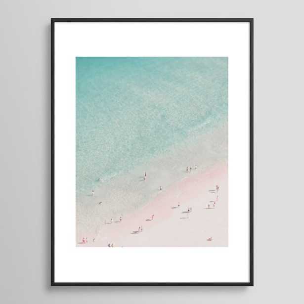 Aerial Beach Ocean Print - Beach People - Pink Sand - Pastel Sea - Minimal - Travel Photography Framed Art Print by Ingrid Beddoes Photography - Black Metal - Medium(Gallery) 18" x 24"-20x26 - Society6