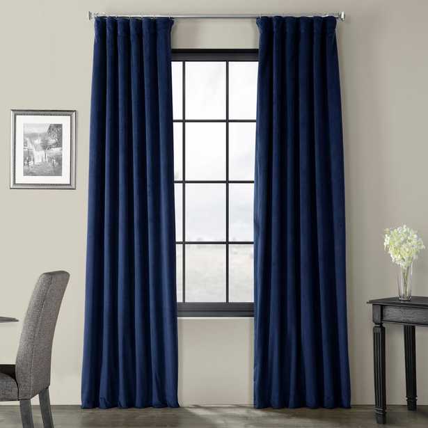Exclusive Fabrics & Furnishings Signature Union Blue Blackout Velvet Curtain - 50 in. W x 96 in. L - Home Depot