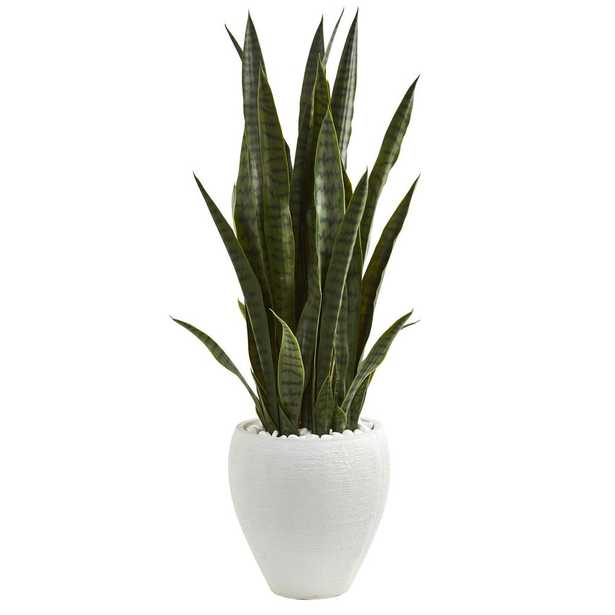 Nearly Natural Indoor 3.5-Ft. Sansevieria Artificial Plant in White Planter - Home Depot