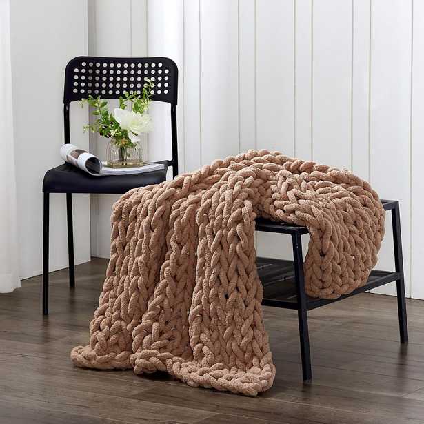 AMERICAN HERITAGE Mink Chenille Chunky Knit Throw - Home Depot