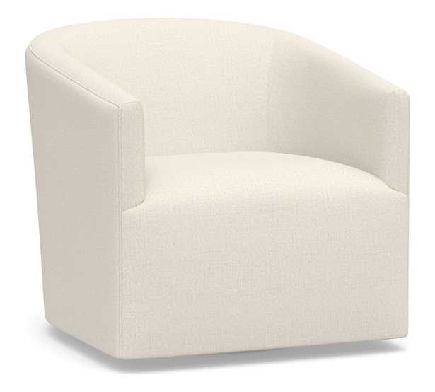 Baldwin Upholstered Swivel Armchair, Polyester Wrapped Cushions, Performance Heathered Tweed Ivory - Pottery Barn