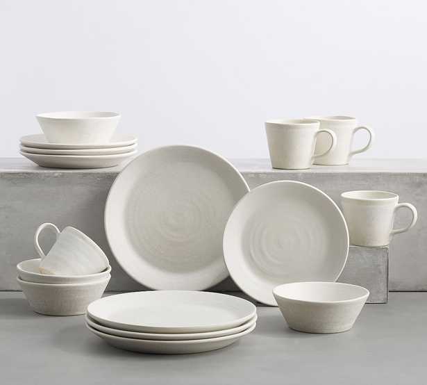 Larkin Reactive Glaze Stoneware 16-Piece Dinnerware Set - White - Pottery Barn