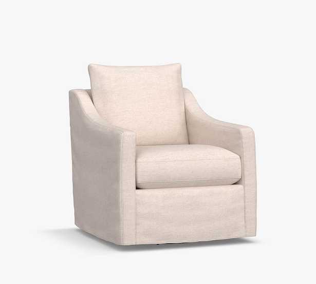 Ayden Slope Arm Slipcovered Swivel Glider, Polyester Wrapped Cushions, Park Weave Ivory - Pottery Barn