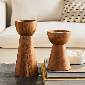 Pure Wood Pillar Candle Holder, Set of 2, Small and Large - West Elm