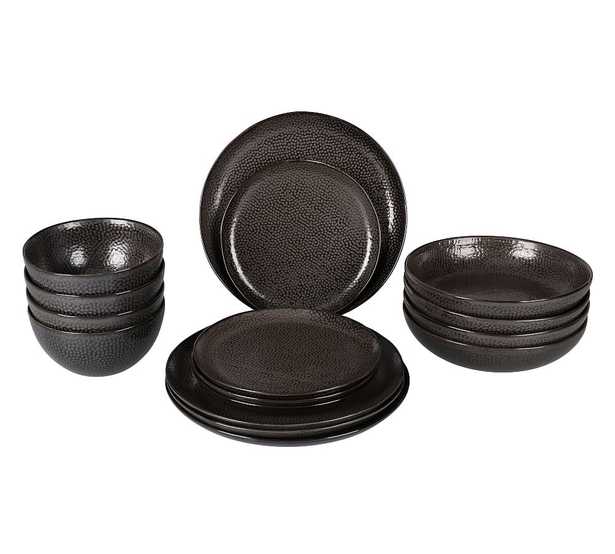 Serene Stoneware 16-Piece Dinnerware Set (dinner plate, salad plate, pasta & cereal bowls) - Black - Pottery Barn