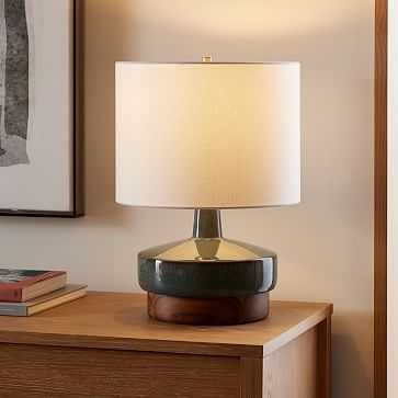 Wood And Ceramic Table Lamp, Small, Reactive Dark Blue, Burnt Wax - West Elm