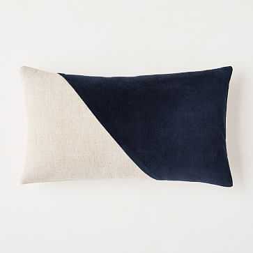 Cotton Linen + Velvet Corners Pillow Cover, 12"x21", Midnight - West Elm
