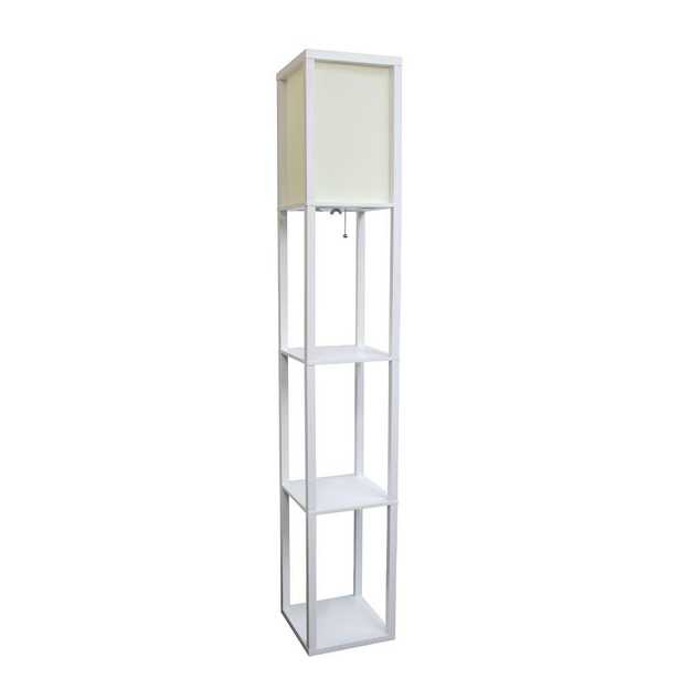 Simple Designs 63.3 in. Etagere White Floor Lamp Organizer Storage Shelf with Linen Shade - Home Depot
