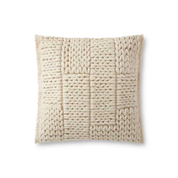 Woven Blocked Throw Pillow, Ivory, 18" x 18" - Loma Threads