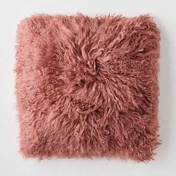 Mongolian Lamb Pillow Cover, 16"x16", Pink Grapefruit - West Elm