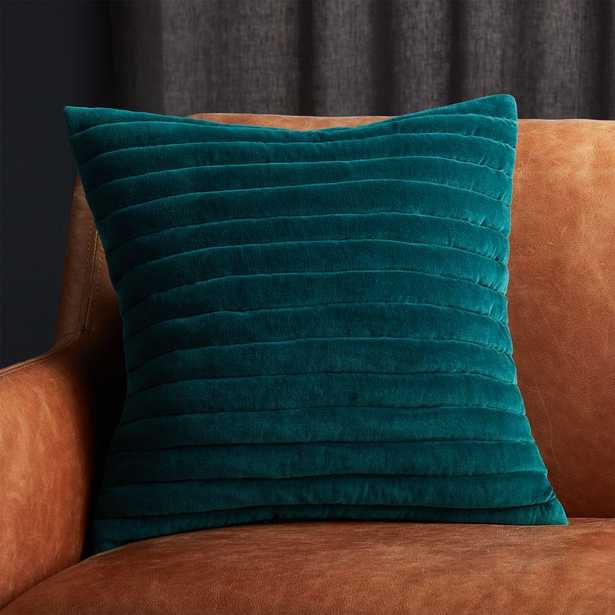 18" Channeled Teal Velvet Pillow with Feather-Down Insert - CB2
