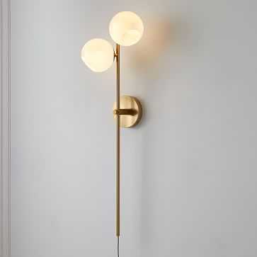 Staggered Glass Plug In Sconce, Milk, Glass, Antique Brass - West Elm