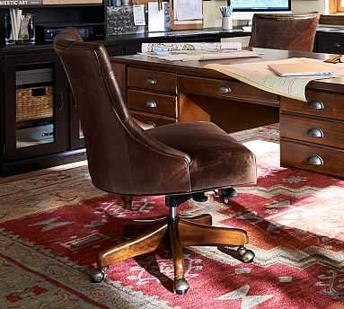 Hayes Tufted Leather Swivel Desk Chair, Tufted Leather Desk Chair