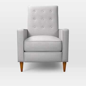Rhys Mid Century Recliner Chenille Tweed Frost Gray West Elm Its generous padding and plush upholstery options create consistent and durable seats throughout the life of the product. havenly