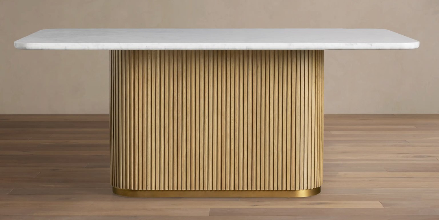 Finnley Dining Table in Stone 84" White  Honey/Carrara - Image 3