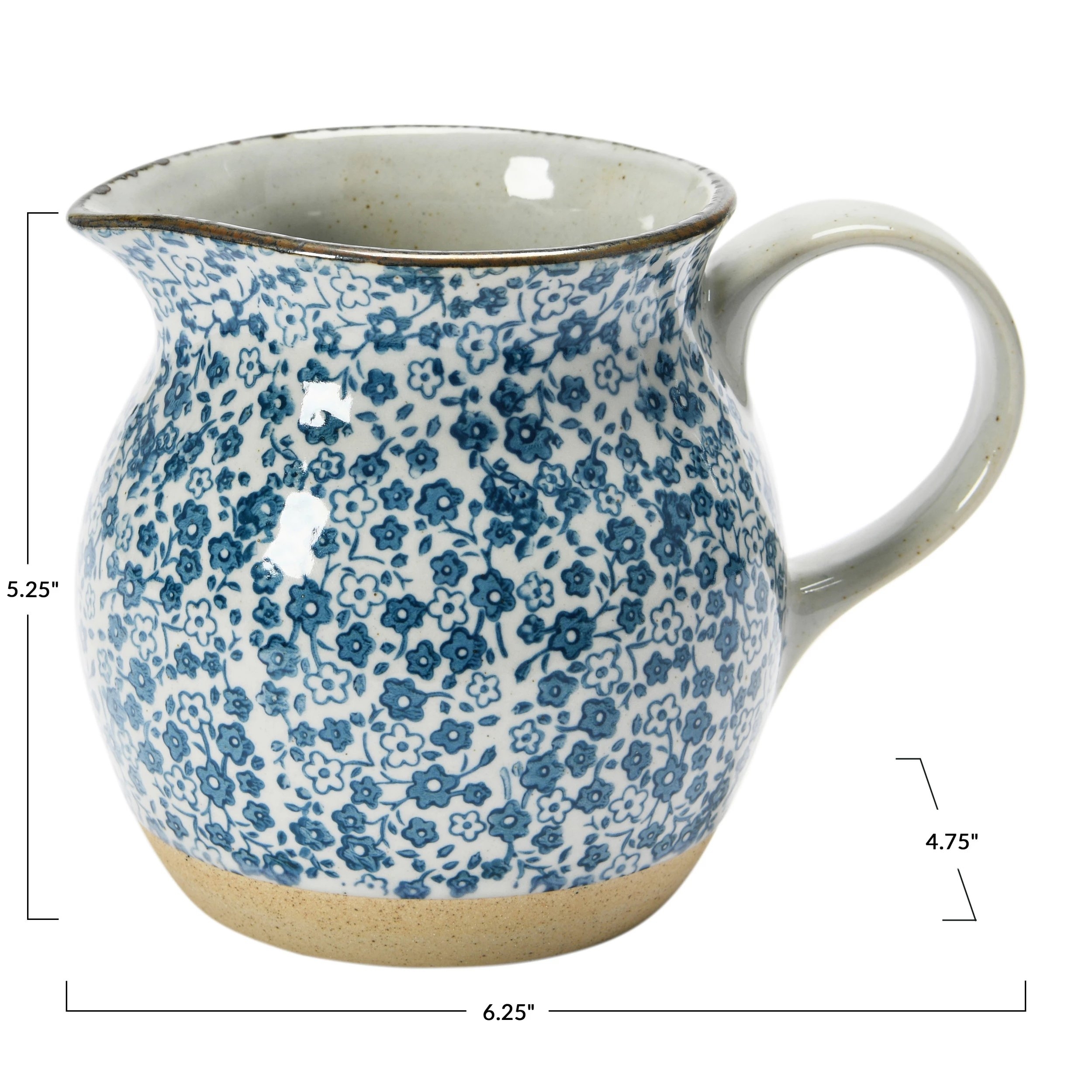Hand-Painted Country-Style Stoneware Pitcher with Floral Print - Image 3