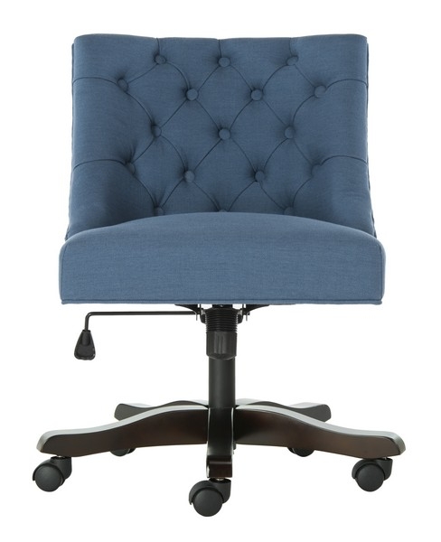 Soho Tufted Linen Swivel Desk Chair - Navy - Safavieh - Image 0