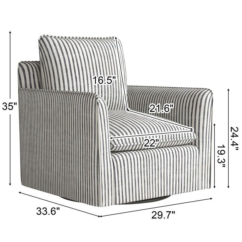 Romines 29.7" W Modern Soft Stripe Upholstered Swivel Barrel Chair with Removable Cushion Set of 2 - Image 3
