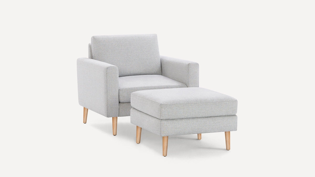 Nomad Armchair with Ottoman - Crushed Gravel - Performance Chenille / Oak - Wood / Block - Image 0