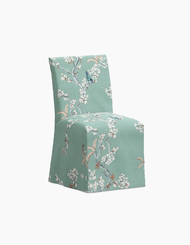 Slipcovered Dining Chair, Mint Cherry Blossom - Image 0