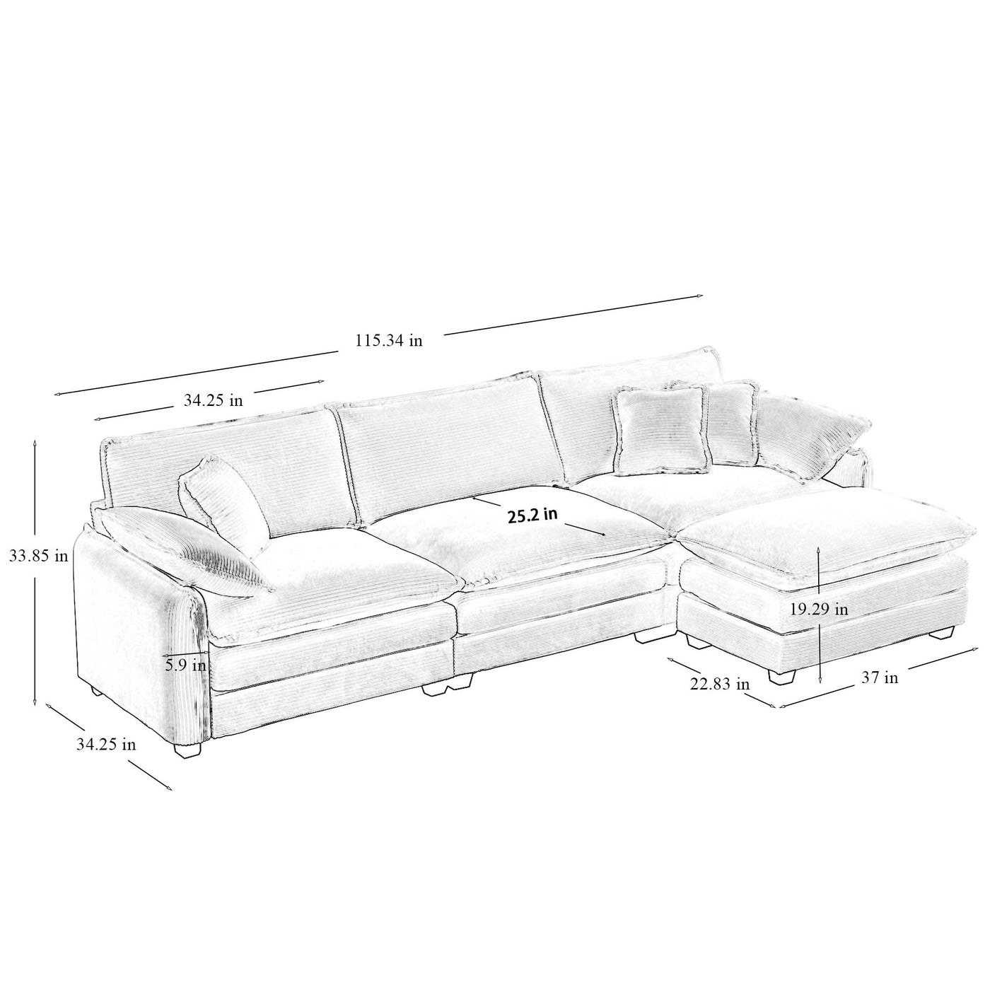 Contour & Co. | Corduroy Cloud Couch with Ottoman - Image 1