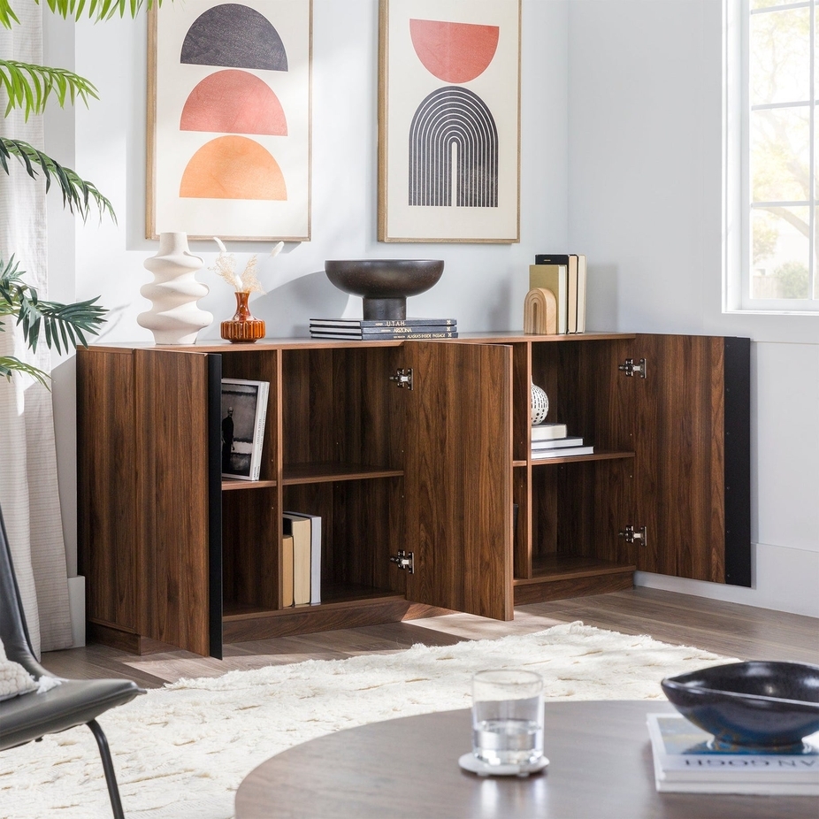 Contemporary Minimalist 4-Door Sideboard – Dark Walnut - Image 6