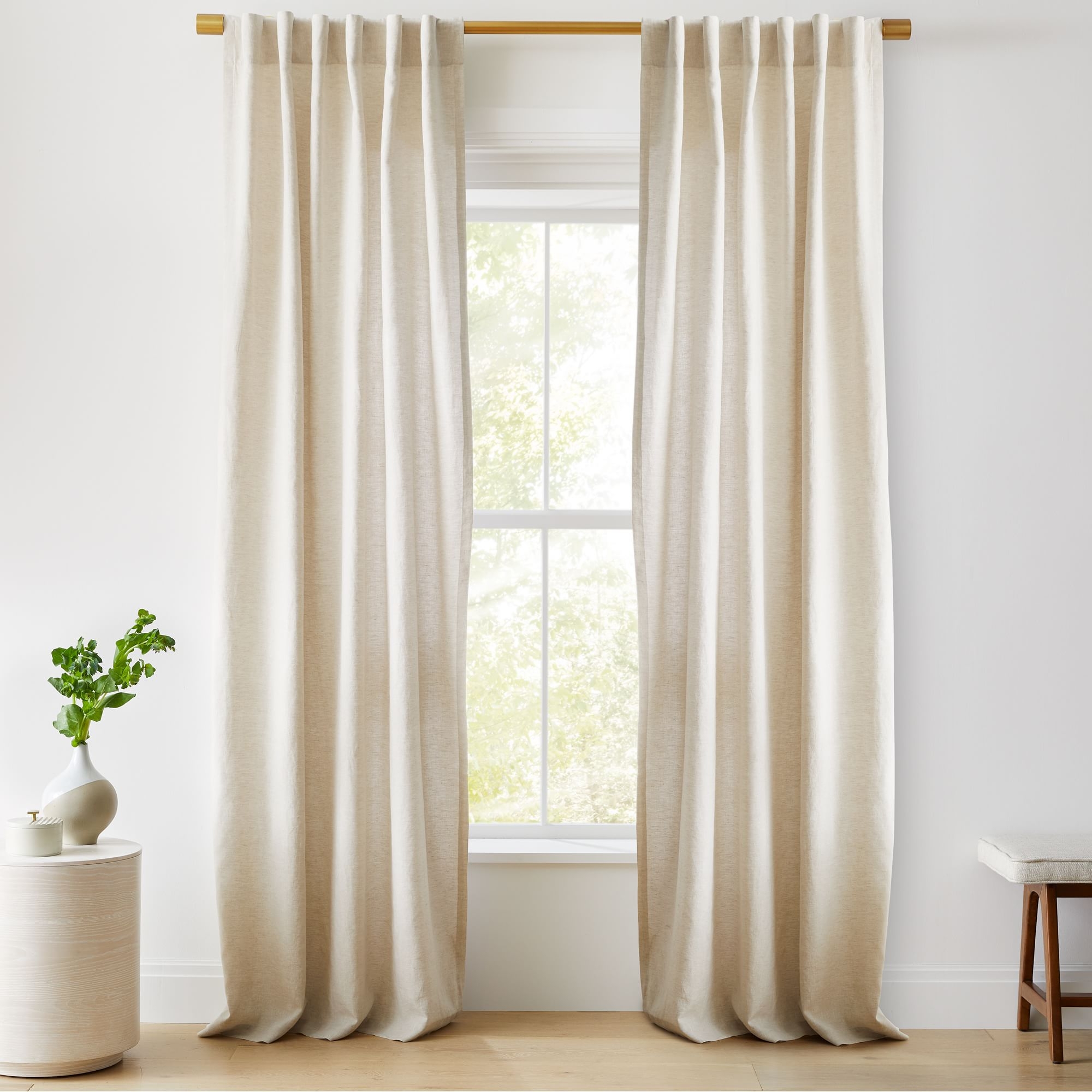 European Flax Linen Curtain, Natural Flax, 48"x96", Set of 2 - Image 0