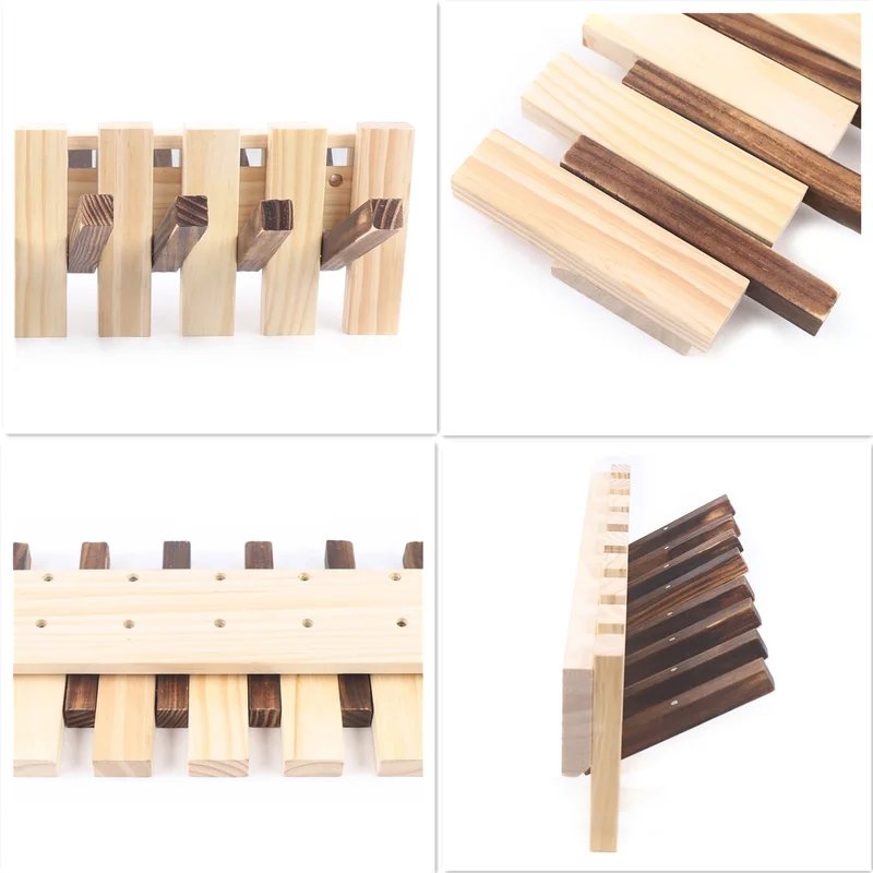 Wooden Coat Rack With 8 Flip-Down Hooks (Wood Color) - Image 1