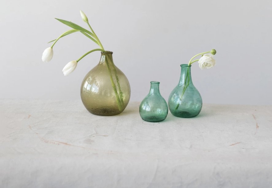  Hand Blown Glass Vase, Olive Green - Image 0