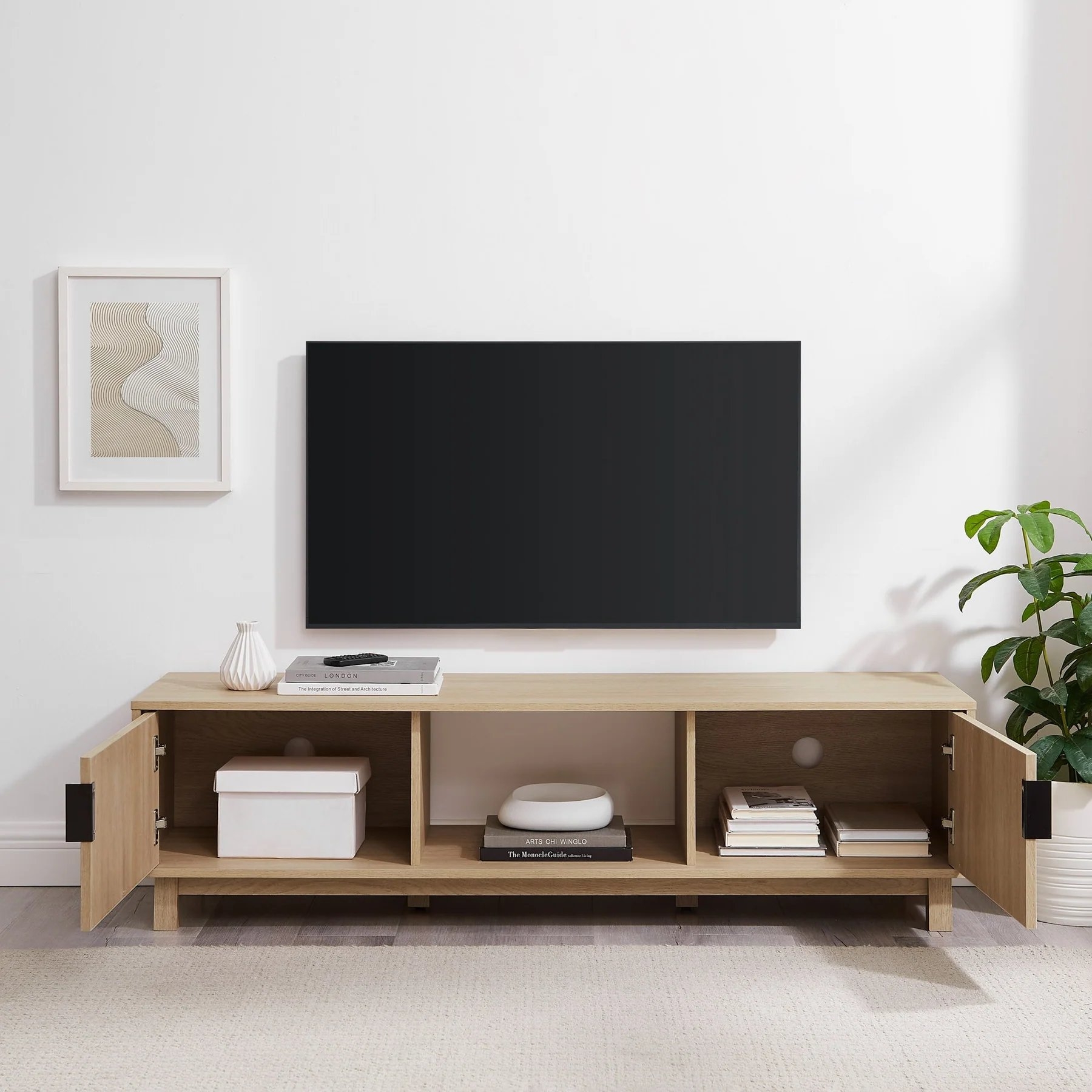 Reema Arundo Scandinavian Reeded TV Stand- Coastal Oak - Image 2
