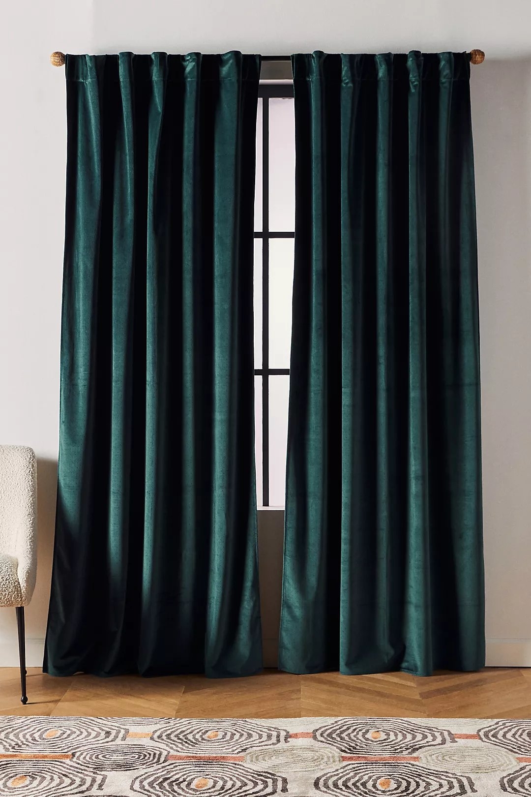 Velvet Louise Curtain, Dark Green, 108" X 50" - Image 0