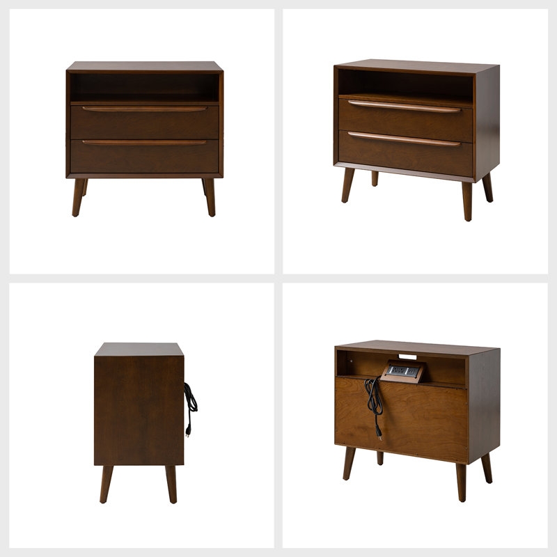 Aviannah Midcentury Modern 2 - Drawer Nightstand with Built-In Charging Station (Set of 2) - Image 2