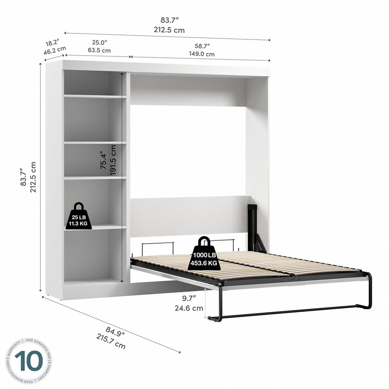 Arlex Storage Murphy Bed, Space-Saving Wall Bed for Multipurpose Room  Queen - Image 3