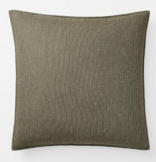 European Flax Linen Pillow Cover, 24"x24", Dark Olive - Image 0