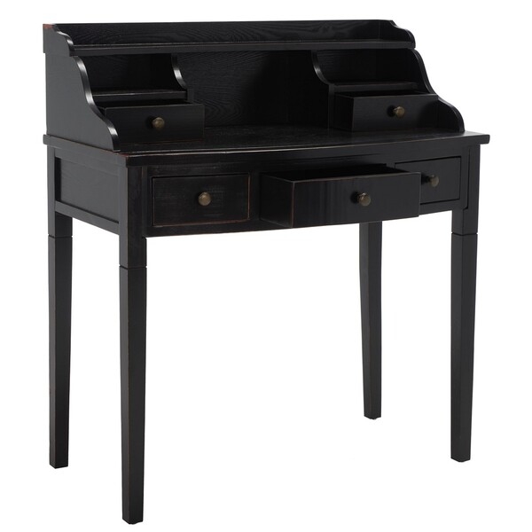 Landon 5 Drawer Writing Desk - Distressed Black - Safavieh - Image 3