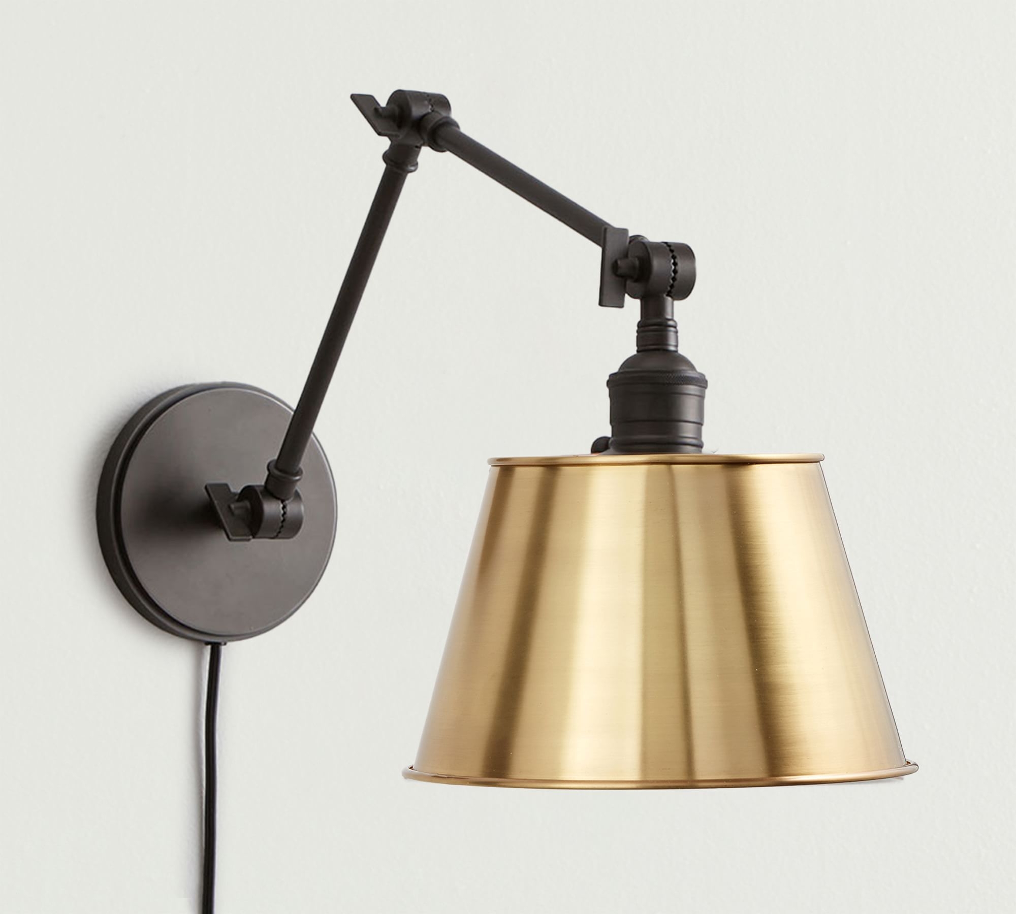 Articulating Arm Tapered Metal Shade Plug-In Sconce - Image 0