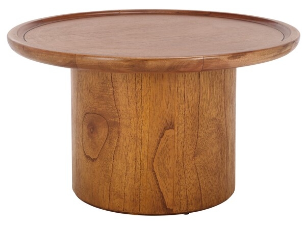 Devin Round Pedestal Coffee Table - Natural Brown - Safavieh - Image 0
