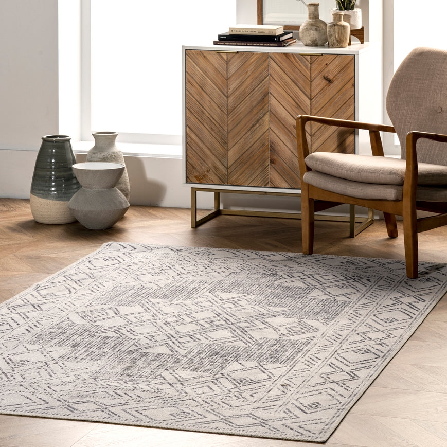 Mia Machine Washable Geometric Medallion Area Rug - Image 1