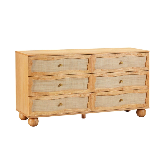 Grappa Natural Wood & Raffia Wavy Dresser - Image 0