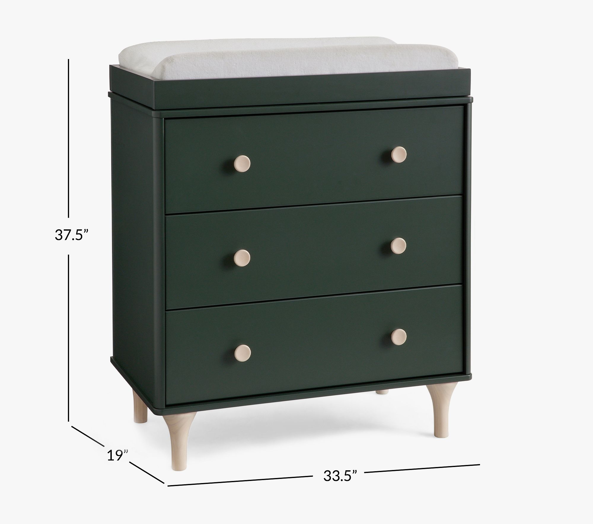 Babyletto Lolly 3-Drawer Changing Dresser, Forest Green/Washed Natural - Image 6