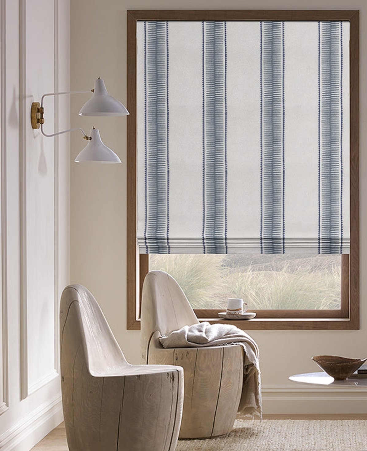 Flat Roman Shade CUSTOM - Scarlet, Blue Thistle border - Image 0