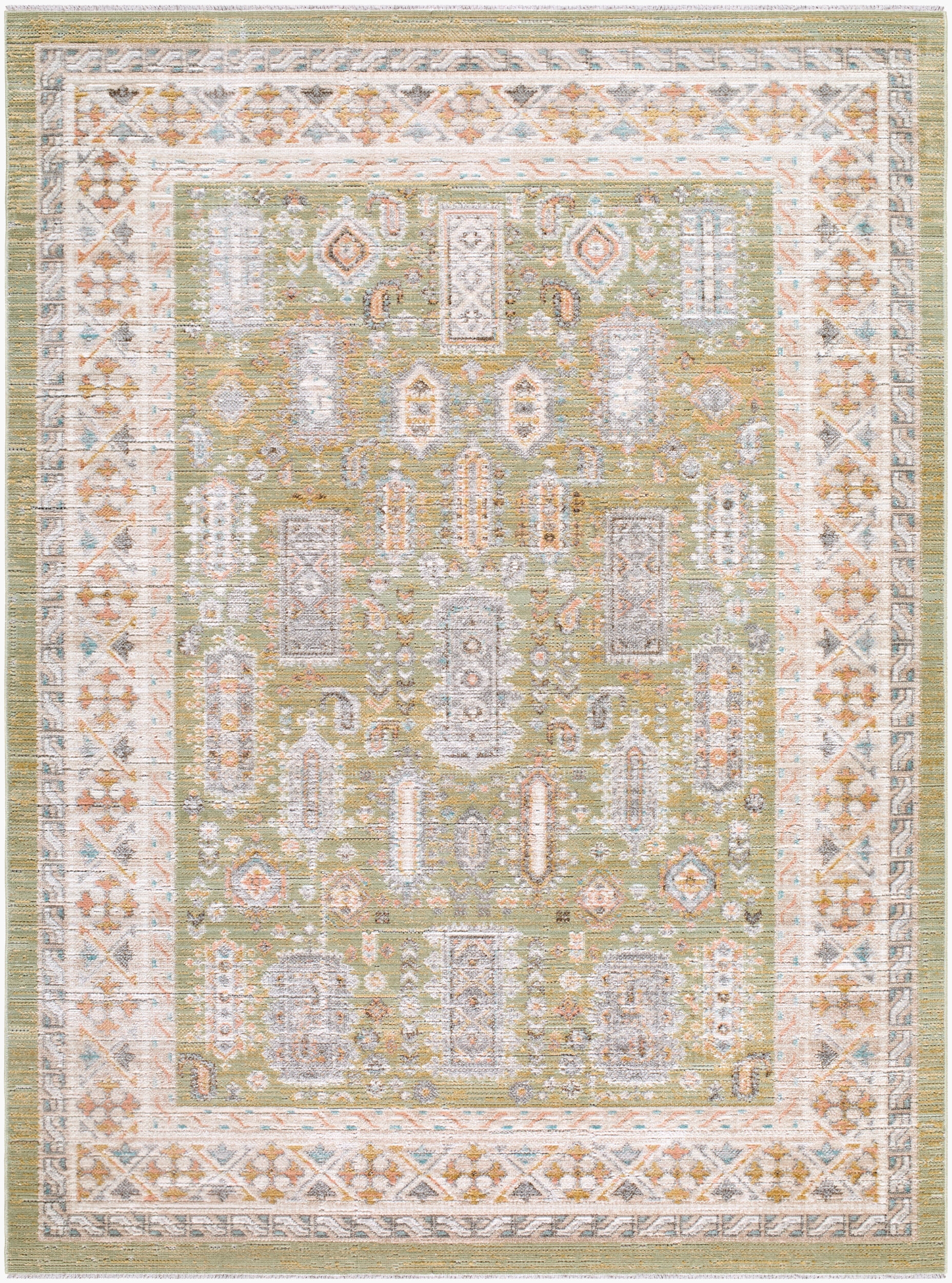 Amir Green Indoor 5'3" x 7' Machine Woven Rug - Image 0