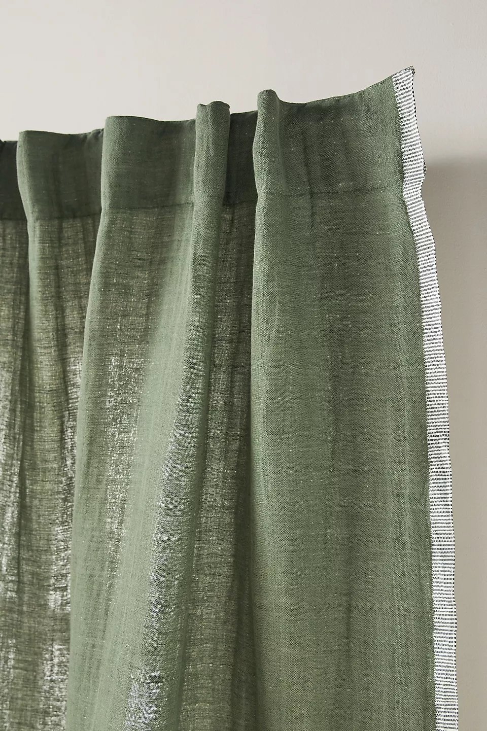 Linen Cotton Fringed Stripe Trim Curtain - Image 1