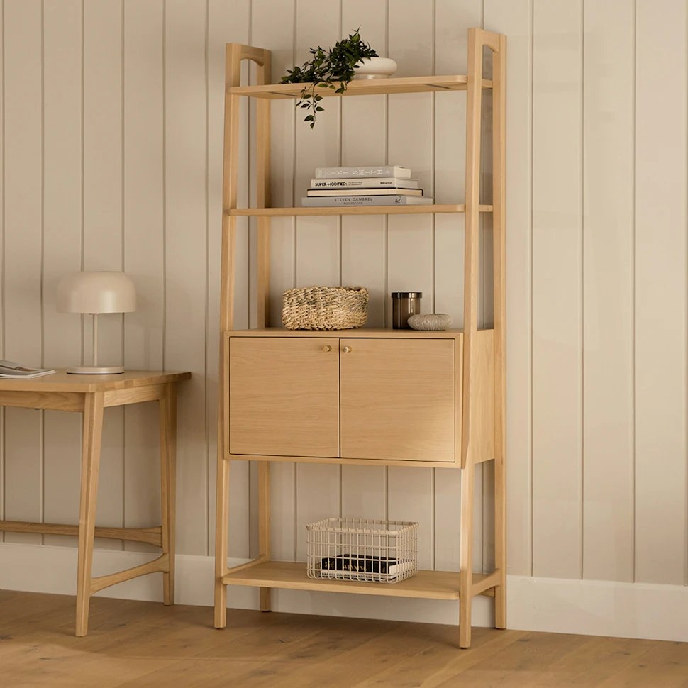 Krossa 31.5" Shelving Unit with Storage - White Oak - Image 1