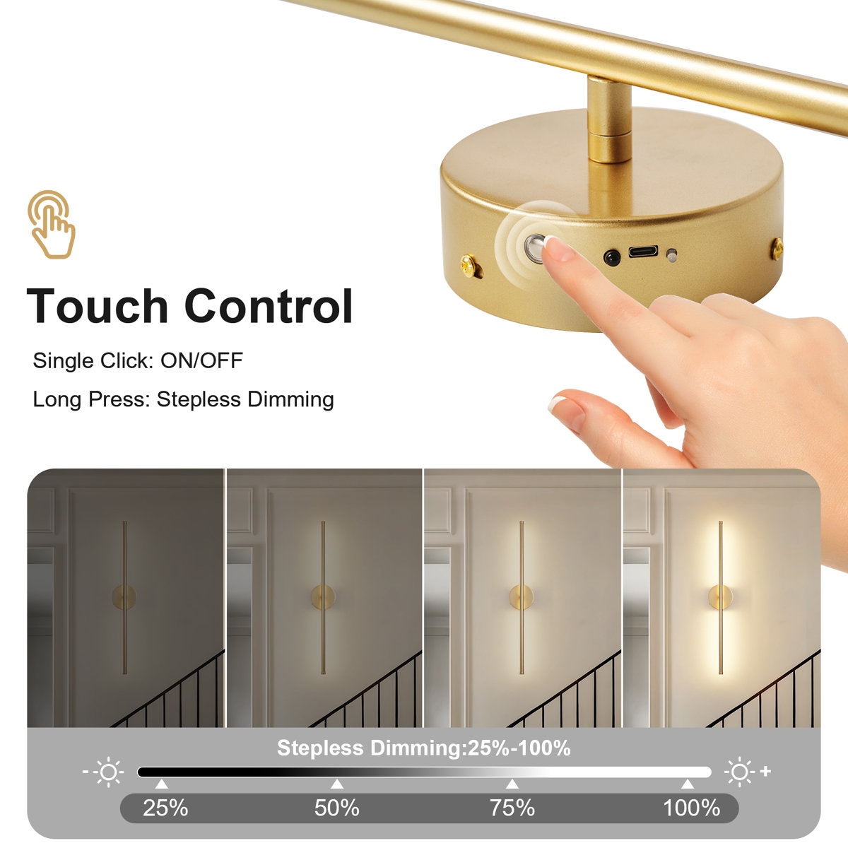 Battery Operated Wall Sconces With Remote Control, Led Wall Sconce With 350 Degree Rotation (Set of 2) - Image 4