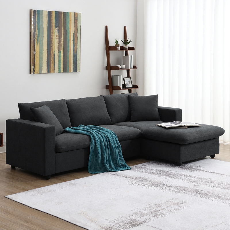 Contour & Co. | Chenille Black Modern L-shape Sectional Sofa Ottoman - Image 0